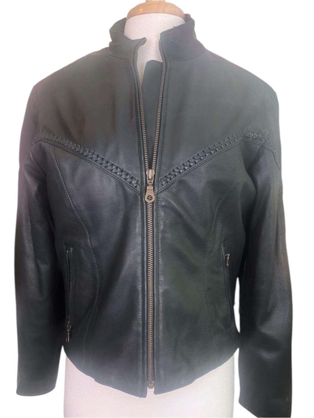Mega Force Black Leather Biker Jacket Womens 10 Motorcycle Lace-Up Corset